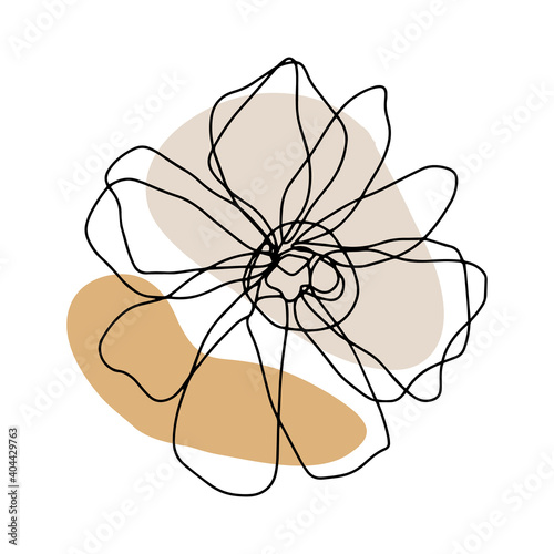 Minimal card floral art design with one line drawing ink flower