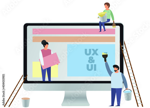 People (a couple or a family of men and women), and computer Conceptual graphics about the design, layout and web design