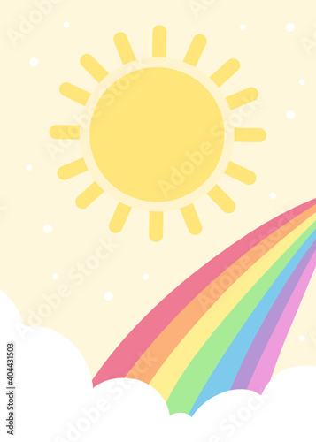 Cute sun rainbow pastel colorful design illustration for kids. Vector rainbow hand drawn illustration. rainbow illustration poster kids.