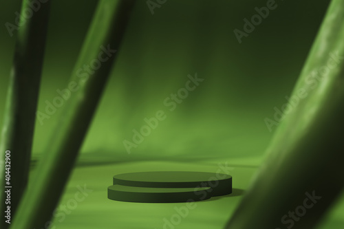green base two step in green studio, mockup for product presentation. 3d rendering