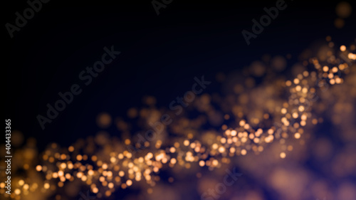 Abstract luxury background with golden glitter lights. Glowing particles on dark. Glittering effect.  