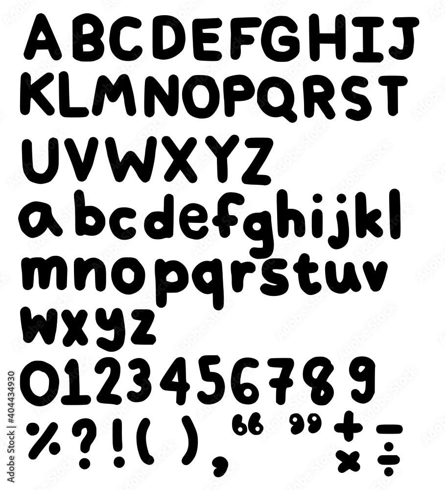 Set of letters.Hand drawn alphabet.English font and number.