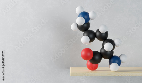 Lysine (l-lysine, Lys, K) amino acid molecule. 3D rendering. photo