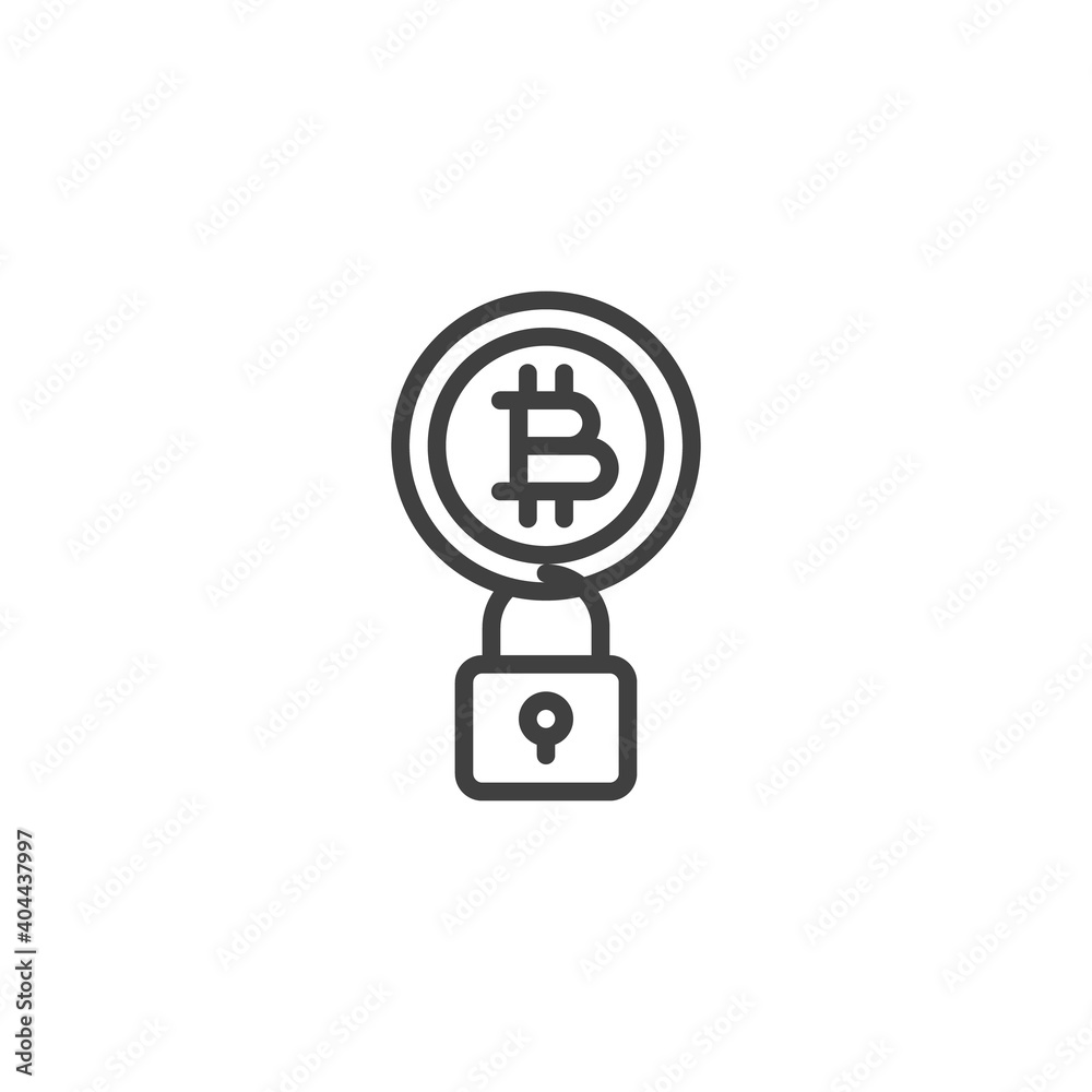 Cryptocurrency encryption line icon. linear style sign for mobile concept and web design. Bitcoin Lock outline vector icon. Symbol, logo illustration. Vector graphics Cryptocurrency encryption line icon. linear style sign for mobile concept and web design. Bitcoin Lock outline vector icon. Symbol, logo illustration. Vector graphics