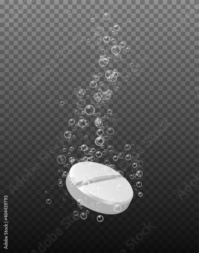 Realistic pill with bubbles