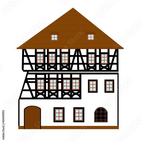 Old german house with wooden beams. colored half timbered building. Flat facades of european framing houses, cottages