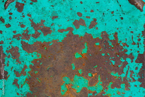 Rusted painted steel background. High resolution image of rusted blue abstract texture. Corroded turquoise metal background. Rusty metal surface with streaks of rust. Rusty corrosion.