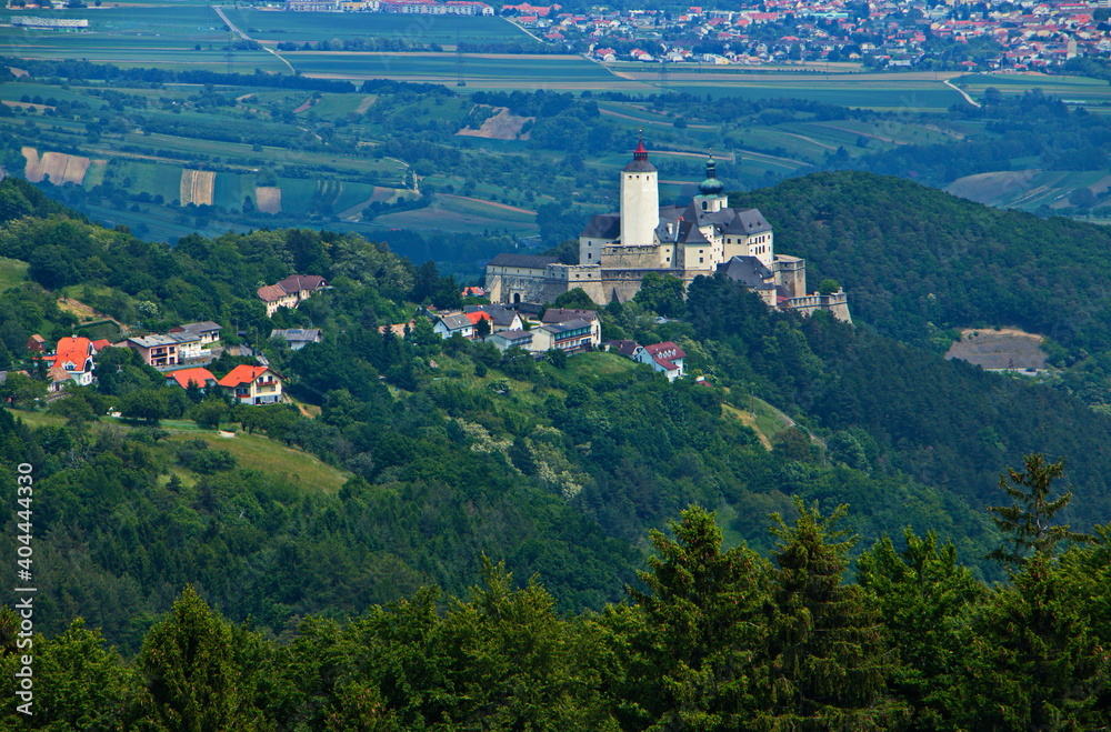 View of castle Forchtenstein from Rosalienberge in Burgenland,Austria,Europe

