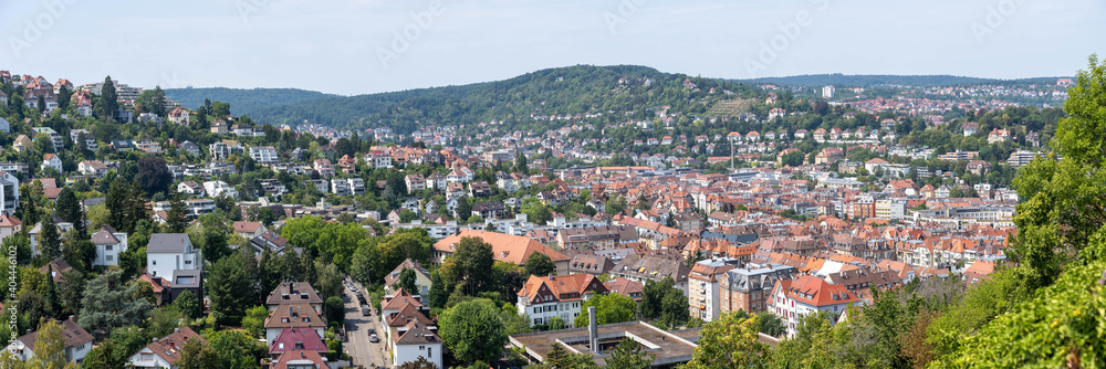 Panorama view of Red brick houses on hills of Weinsteige outside Stuttgart Germany