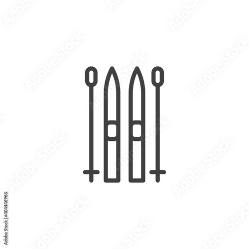 Ski and sticks line icon. linear style sign for mobile concept and web design. Skiing sport outline vector icon. Symbol  logo illustration. Vector graphics