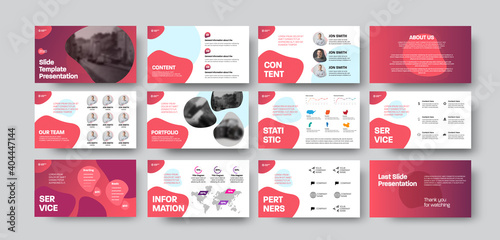 Infographic slides presentation with pink abstract design for use in annual report, data analytics with brand corporate identity.