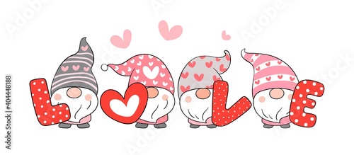 Draw sweet gnomes with word love for valentine.