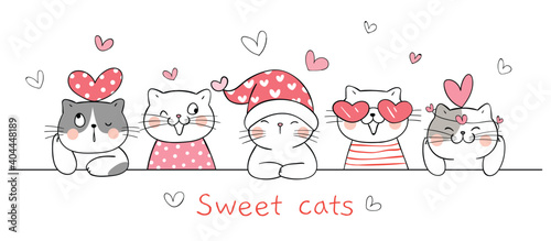 Draw sweet cats with little heart for valentine.