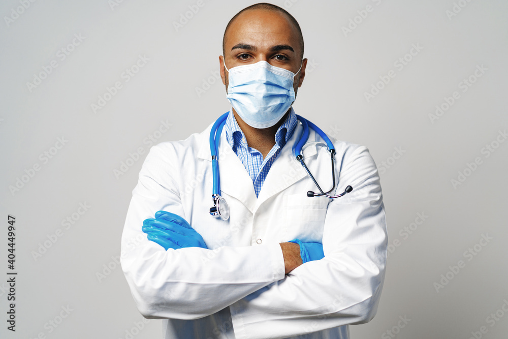 Portrait of african american doctor in medical mask Portrait of african american doctor in medical mask
