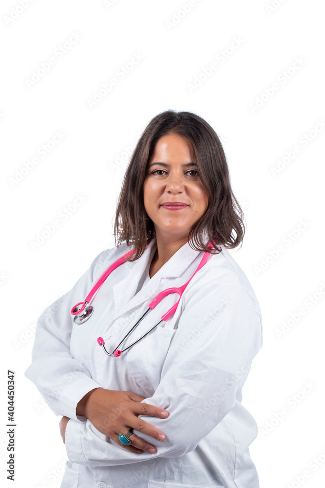 Caucasian doctor woman with pink stethoscope Caucasian doctor woman with pink stethoscope