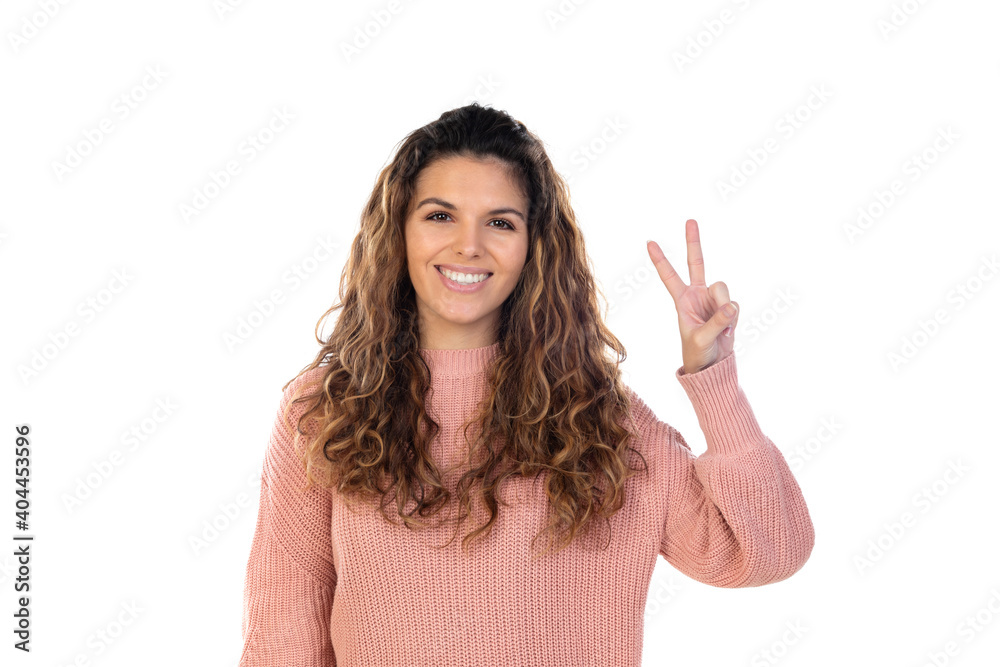 Beautiful middle aged woman with pink woolen sweater Beautiful middle aged woman with pink woolen sweater
