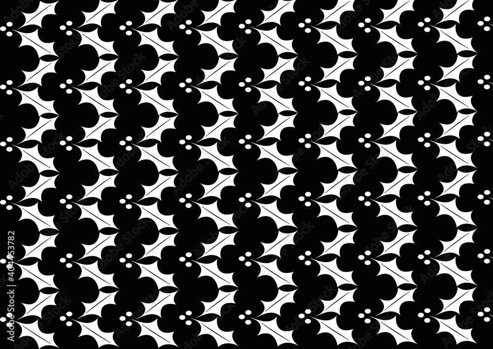 Seamless mistletoe pattern wallpaper in black color background for decoration
