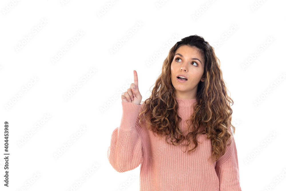 Beautiful middle aged woman with pink woolen sweater Beautiful middle aged woman with pink woolen sweater