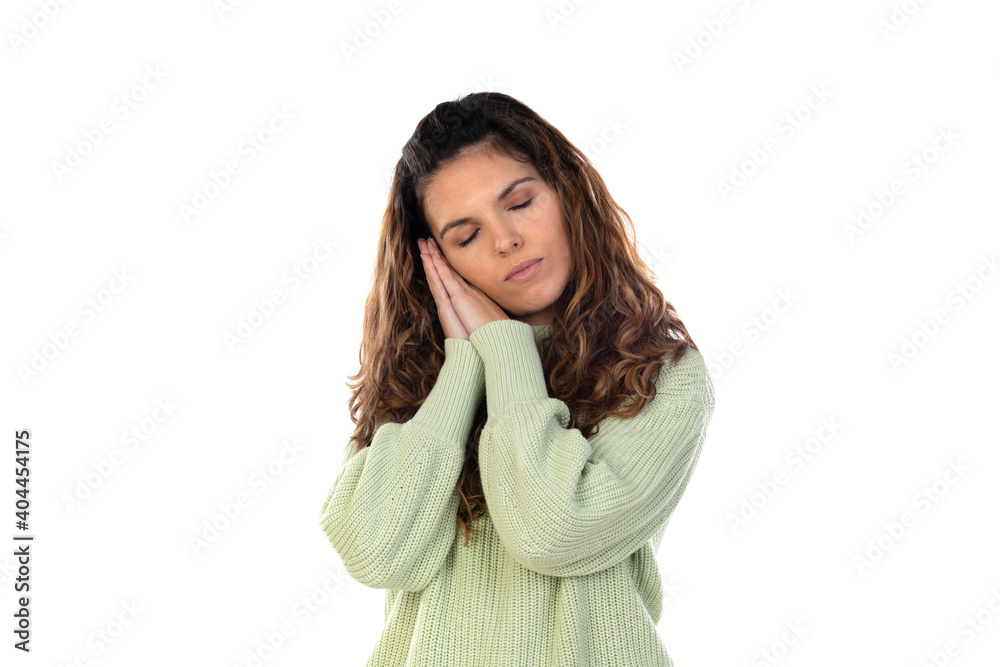 Beautiful middle aged woman with pink woolen sweater Beautiful middle aged woman with pink woolen sweater