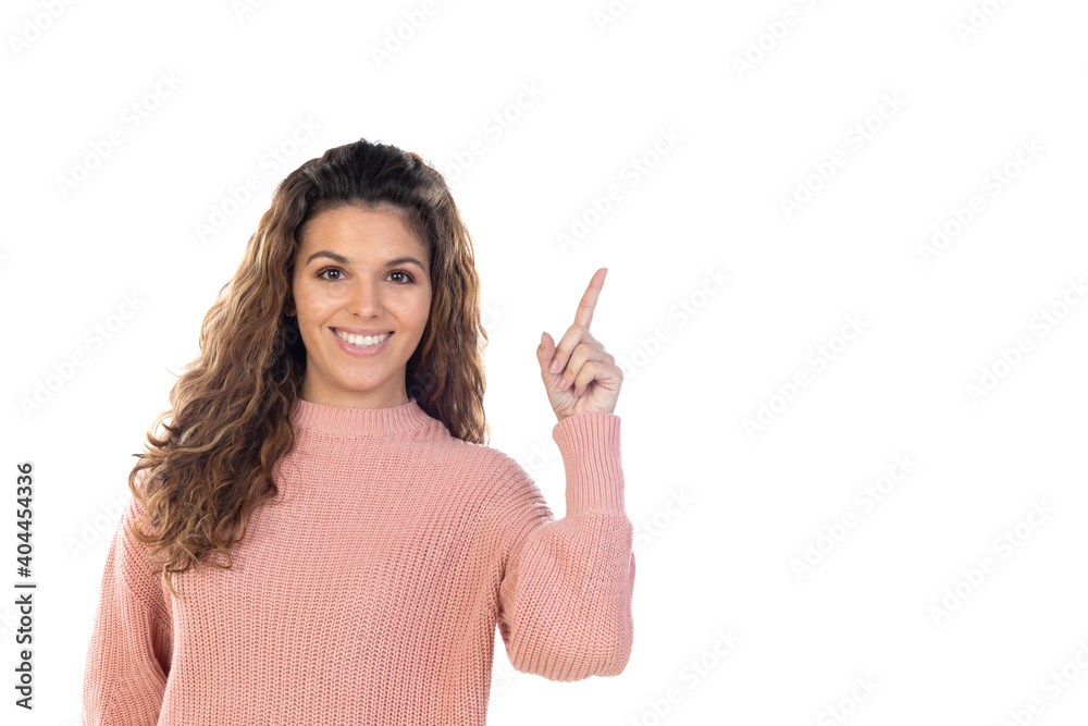 Beautiful middle aged woman with pink woolen sweater Beautiful middle aged woman with pink woolen sweater