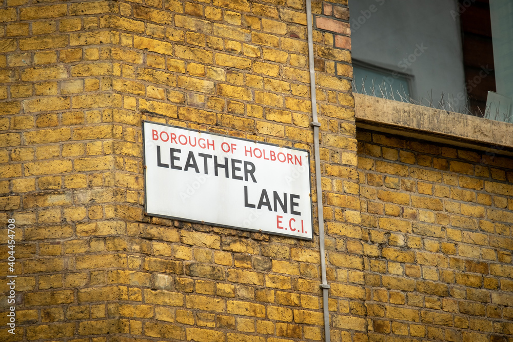London- January, 2021: Leather Lane street sign in the borough of Holborn,  a market street of Hatton Garden. Stock Photo | Adobe Stock
