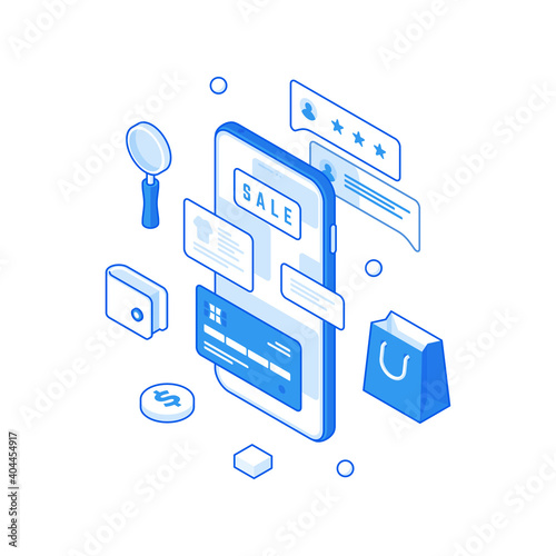 Modern mobile phone with online shop application
