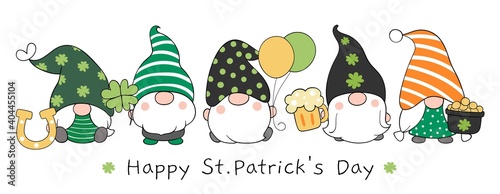 Draw banner design gnomes with Happy St Patrick's Day.