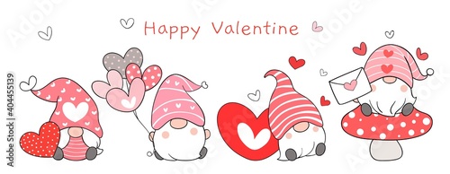 Draw banner sweet gnomes for valentine day.