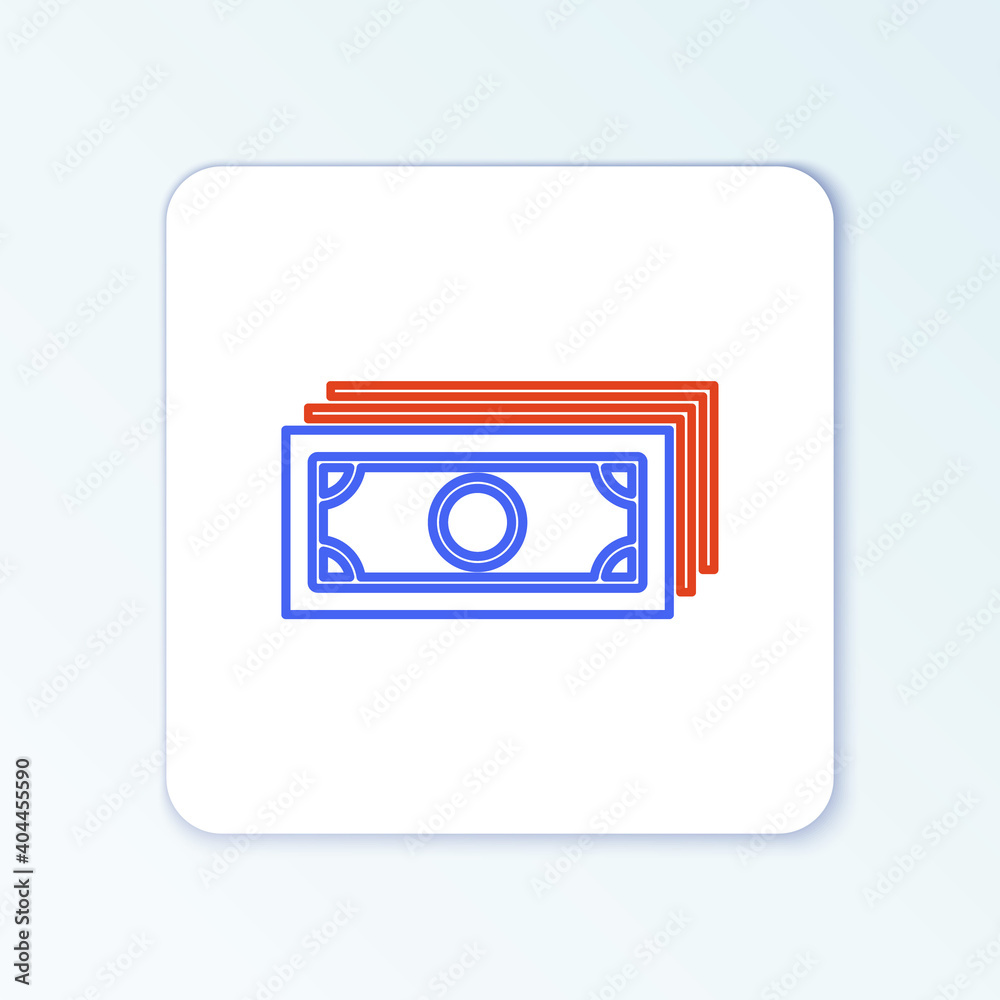 Line Stacks paper money cash icon isolated on white background. Money banknotes stacks. Bill currency. Colorful outline concept. Vector. Line Stacks paper money cash icon isolated on white background. Money banknotes stacks. Bill currency. Colorful outline concept. Vector.