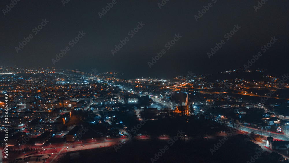 Night panorama of the city from the air