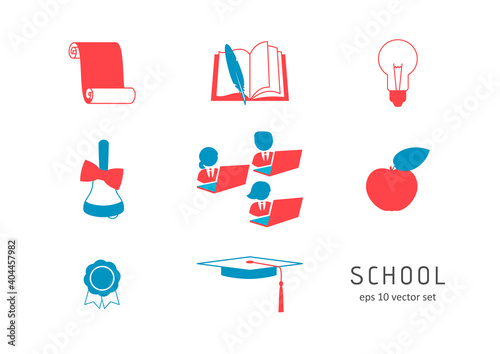 School - vector icons set on white background.