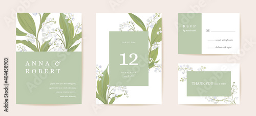 Watercolor lily floral wedding card. Vector spring flower, rustic blossom, leaves invitation. Boho template frame
