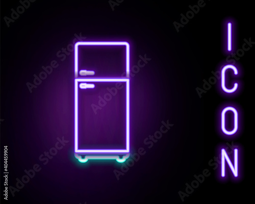 Glowing neon line Refrigerator icon isolated on black background. Fridge freezer refrigerator. Household tech and appliances. Colorful outline concept. Vector.