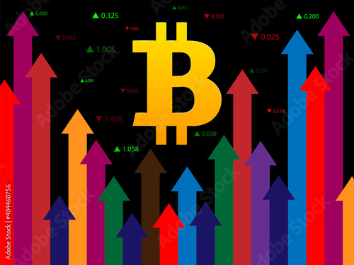 The growth of the Bitcoin, strengthening of the value of cryptocurrency. Vector