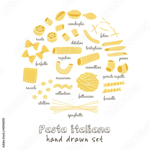 Pasta set drawings. Sketches. Hand-drawing. Vector illustration. Elements for design. Vector illustration