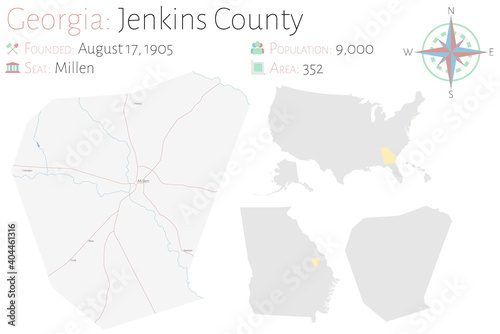 Large and detailed map of Jenkins county in Georgia, USA. photo