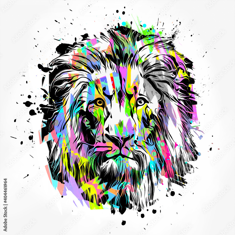 lion head in colorful paint splashes