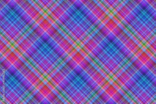 Background illustration of tartan plaid pattern. Checkered fabric texture print in pink and blue.