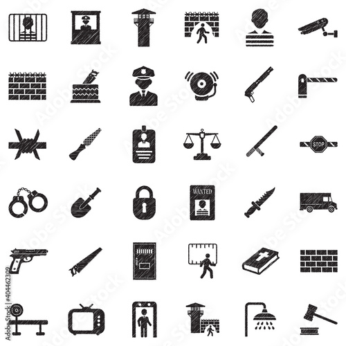 Prison Icons. Black Scribble Design. Vector Illustration.