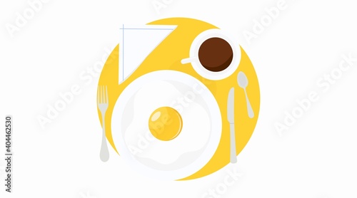 Vector Isolated Illustration of a Breakfast with Fried Egg, Cutlery and Coffee. Breakfast Icon