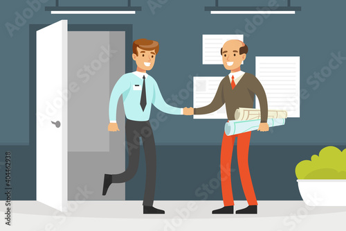 Meeting of Business Partners, Successful Businessmen Handshaking after Good Deal Flat Vector Illustration
