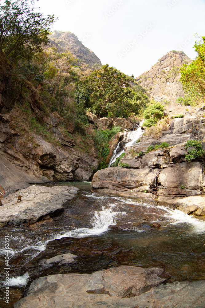 Ravana Waterfall in a rutting mountain gorge in Sri Lanka. Ravana Waterfall in a rutting mountain gorge in Sri Lanka.