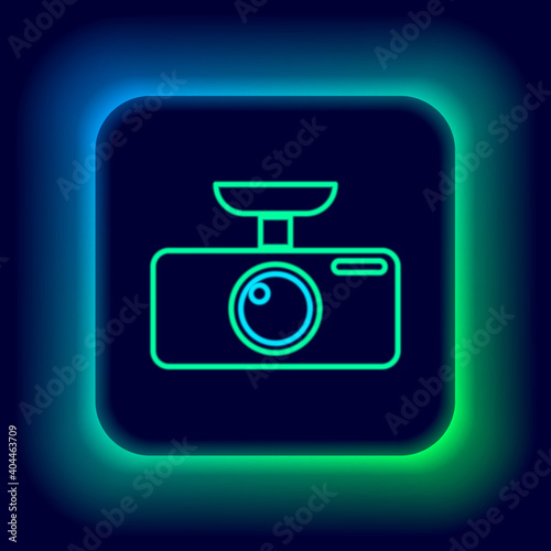 Glowing neon line Car DVR icon isolated on black background. Car digital video recorder icon. Colorful outline concept. Vector.
