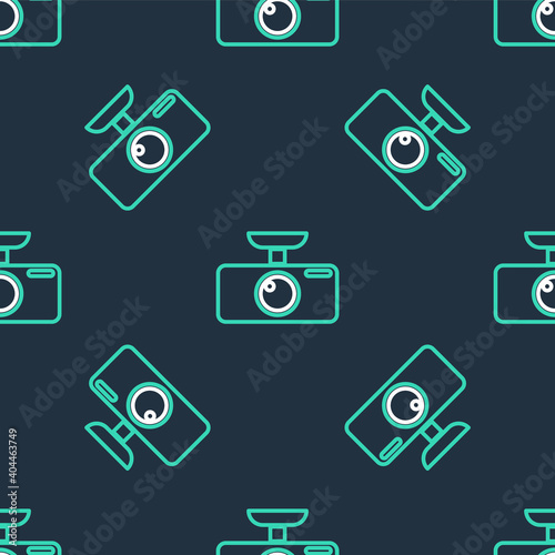 Line Car DVR icon isolated seamless pattern on black background. Car digital video recorder icon. Vector.