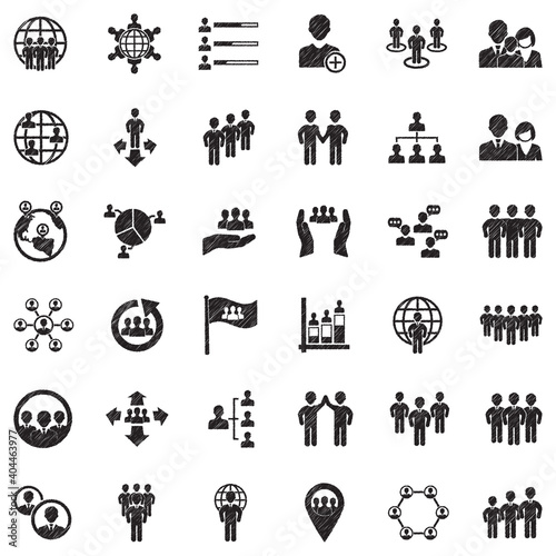 Population Icons. Black Scribble Design. Vector Illustration.