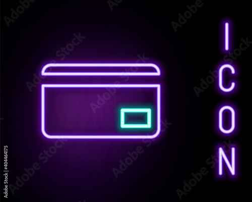 Glowing neon line Credit card icon isolated on black background. Online payment. Cash withdrawal. Financial operations. Shopping sign. Colorful outline concept. Vector.