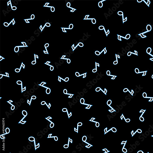 Line Music note, tone icon isolated seamless pattern on black background. Vector.