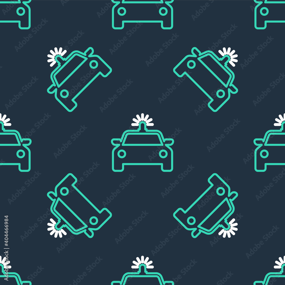 Line Police car and police flasher icon isolated seamless pattern on black background. Emergency flashing siren. Vector. Line Police car and police flasher icon isolated seamless pattern on black background. Emergency flashing siren. Vector.