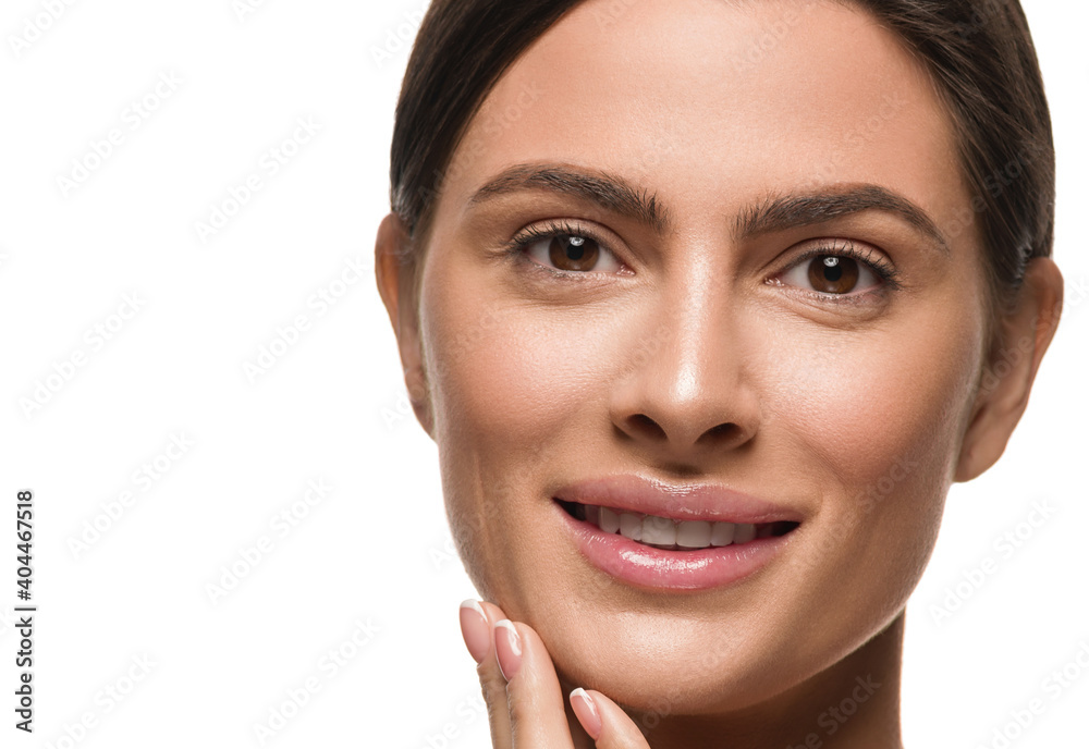 Beautiful woman face close up healthy natural skin Beautiful woman face close up healthy natural skin