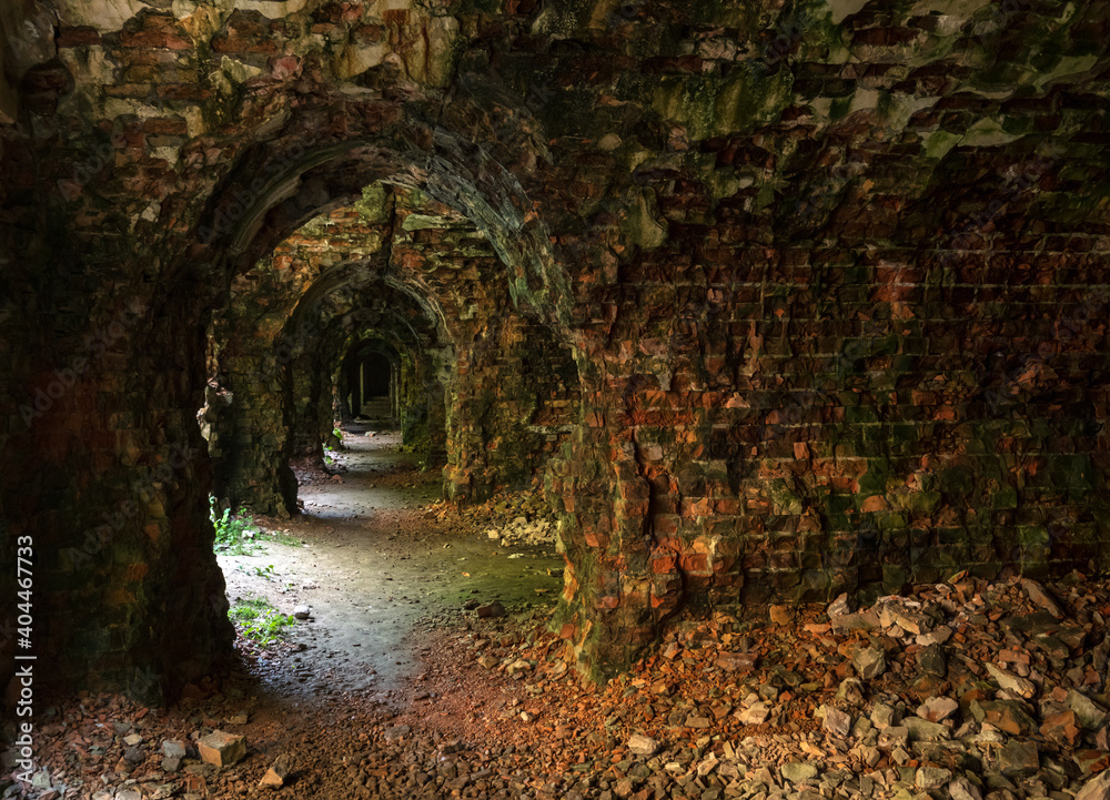 Abandoned Military Tarakaniv Fort basements (other names - Dubno Fort, New Dubna Fortress) - a defensive structure, an architectural monument of 19th century, Tarakaniv, Rivne region, Ukraine.